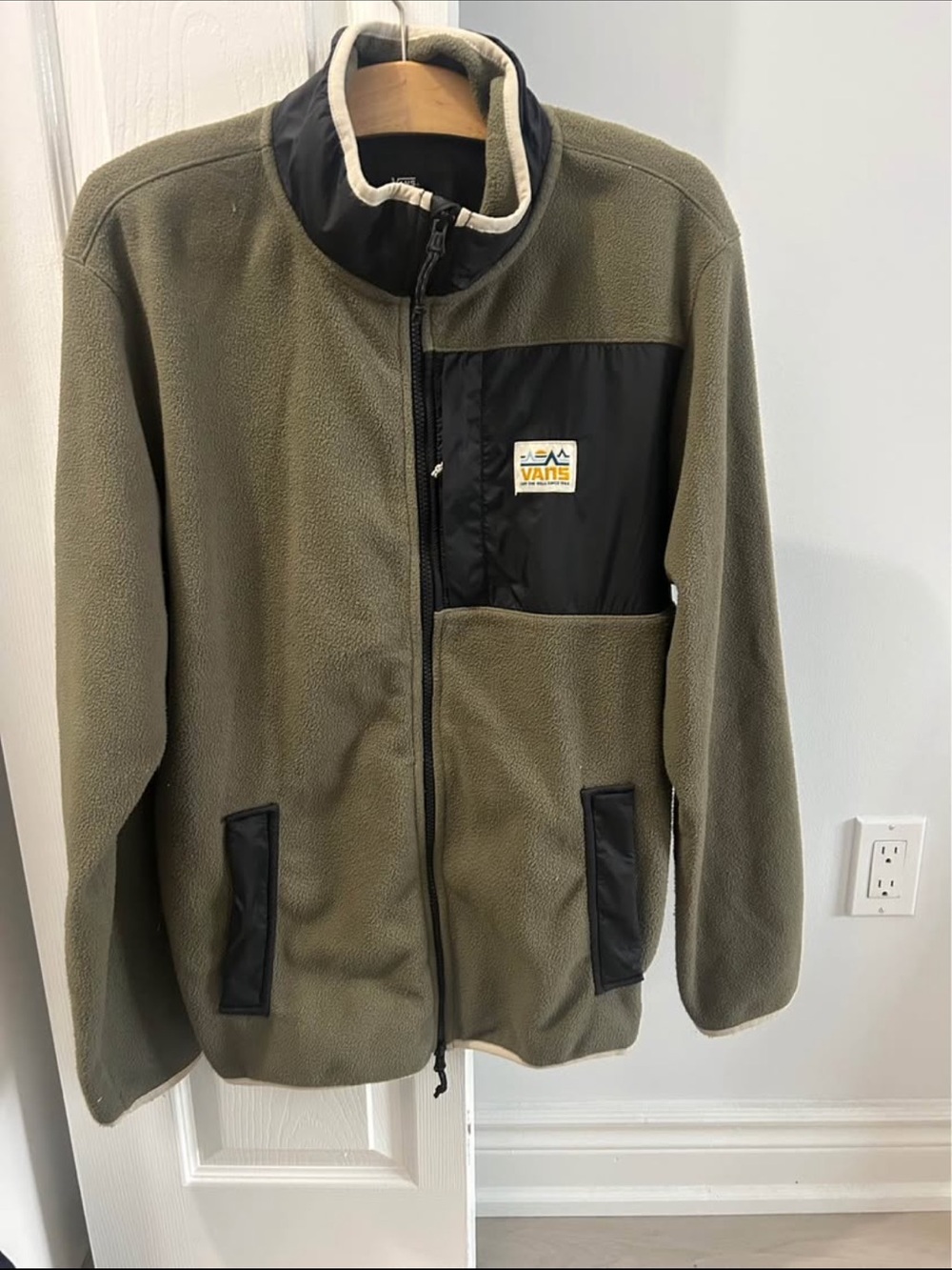 Vans Olive Green Fleece Jacket with Black Chest Panel